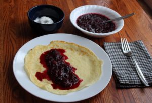 Swedish Pancake with homemade fruit sauce and Cool Whip