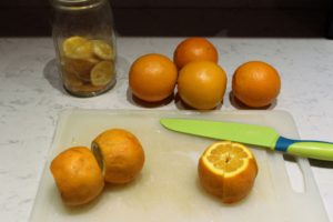 Oranges getting cut for marmalade