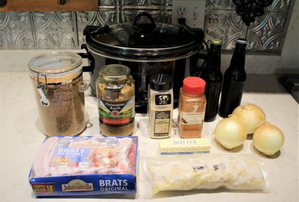 All the Ingredients for the Crowd Pleasing Crock Pot Beer Brats