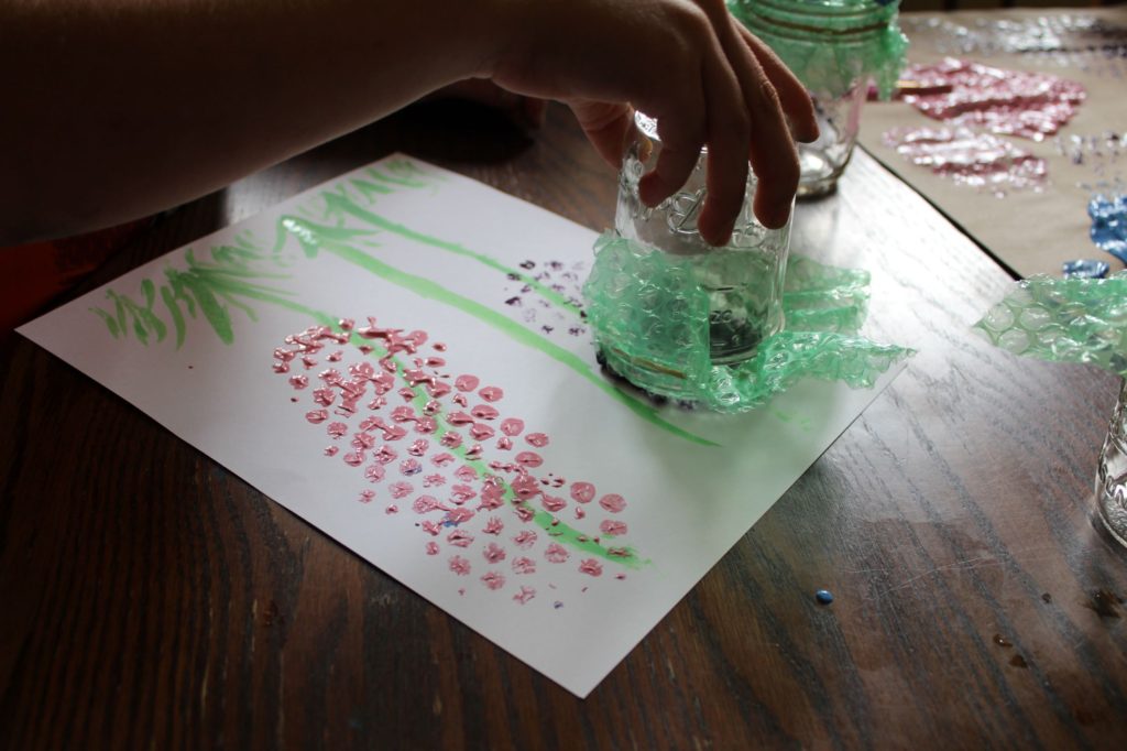 Bubble Wrap Paint Stamping Lupine Flower Art Project