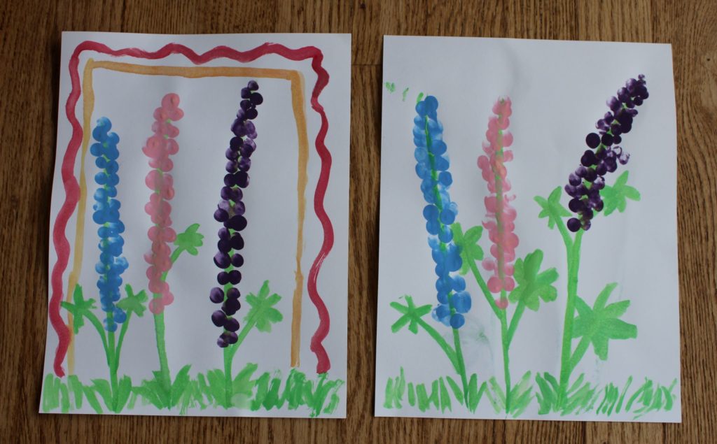 My daughters finger painted lupine flowers