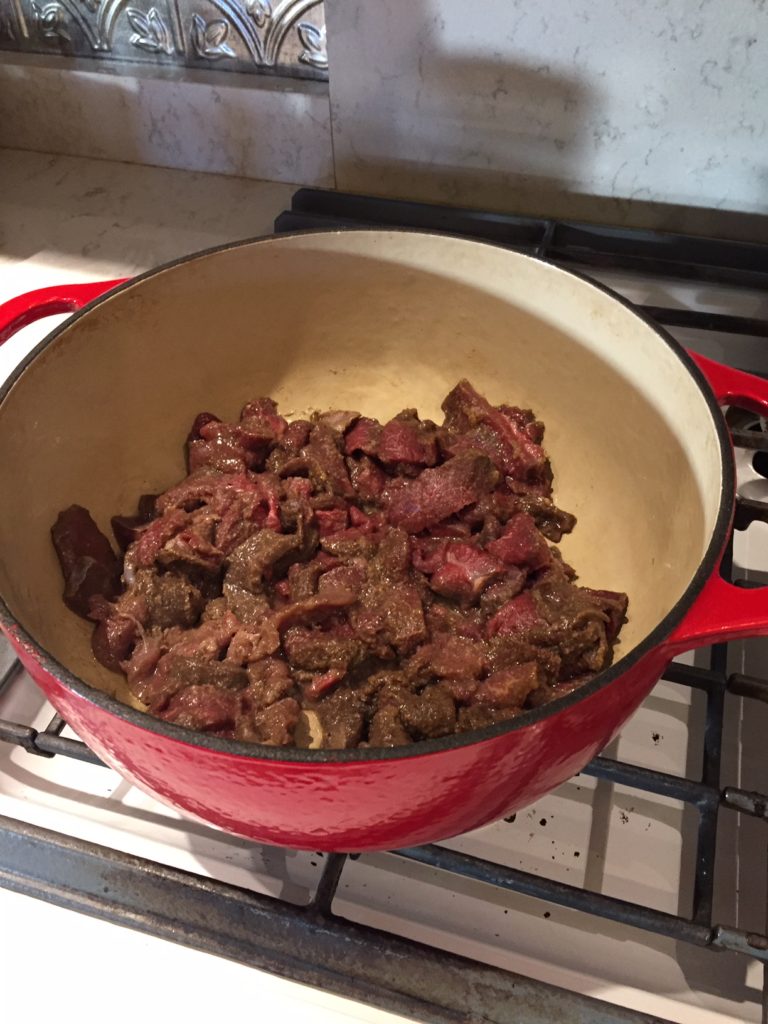 start to brown the venison stew meat