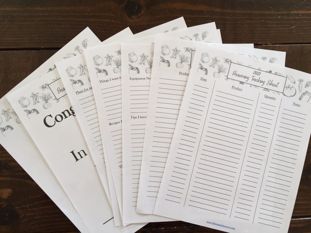 free preserving tracking sheet and planning packet