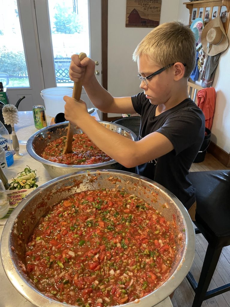 Making a large batch of homemade salsa for canning